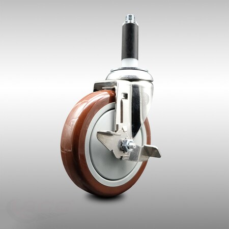 Service Caster 5 Inch 316SS Maroon Polyurethane Swivel 3/4 Inch Expanding Stem Caster Brake SCC-SS316EX20S514-PPUB-MRN-TLB-34